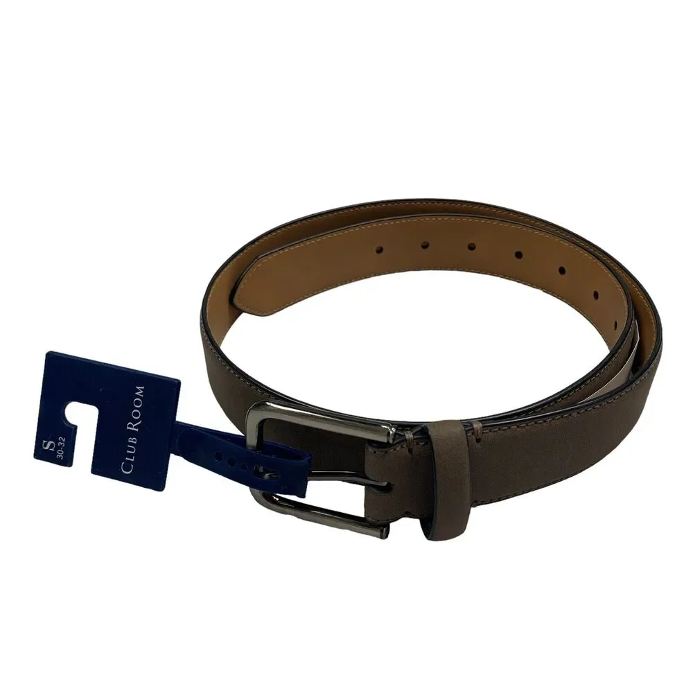 Club Room Mens Faux-Leather Casual Dress Belt Taupe Brown S 30-32